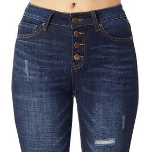 Distressed Denim Dark Blue High Waist Skinny Jeans Size: 11-13 - Picture 4 of 8